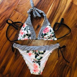 Striped and floral bikini set